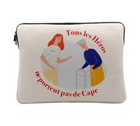 Linen Look Computer and Tablet Case - The True Heroes - Nurse Caregiver 10 Inches Protective Pouch for PC Laptop Printed in France
