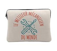 Linen Look Computer and Tablet Case - The World's Best Mechanic Mechanic Mechanic Car Motorcycle Truck Engine Motor - 12-13 Inch Protective Laptop Sleeve Printed in France