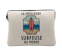 Linen Look Computer and Tablet Case - The World's Best Surfer Surfing Holidays Beach Sport - 10 Inches Protective Laptop Sleeve Printed in France