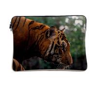 Linen Look Computer and Tablet Case - Tiger on the Lookout Hunting Scene Wild Nature Animal Life - 10 Inches Protective Laptop Sleeve Printed in France