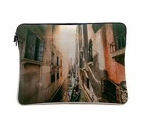 Linen Look Computer and Tablet Case - Venice Canal Landscape Boat Romanticism - 14-15 Inches Protective Laptop Sleeve Printed in France