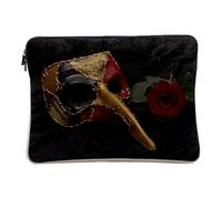 Linen Look Computer and Tablet Case - Venice Carnival Mask Red Black and Gold Coviello Harlequin - 10 Inches Protective Laptop Sleeve Printed in France