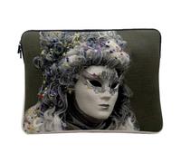 Linen Look Computer and Tablet Case - Venice Carnival Mask White and Silver - 12-13 Inches Protective Laptop Sleeve Printed in France