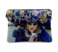 Linen Look Computer and Tablet Case - Venice Carnival Mask White Costume Blue - 10 Inches Protective Laptop Sleeve Printed in France