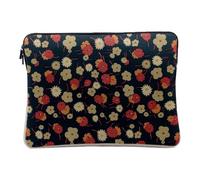 Linen Look Computer and Tablet Case - Vintage Minimalist Flower Pattern Red Blue Traditional Japanese Illustration - 10 Inches Protective Laptop Sleeve Printed in France