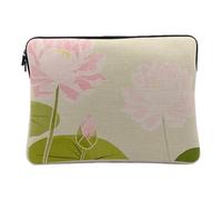 Linen Look Computer and Tablet Case - Water Lily Design Minimalist Illustration Nature Modern Art Design - 14-15 Inches Protective Laptop Sleeve Printed in France