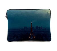 Linen Look Computer and Tablet Case with Aerial View of the Eiffel Tower Illuminated View of Paris France 12-13 Inches Protective Laptop Sleeve Printed in France