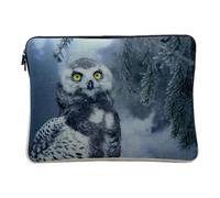 Linen Look Computer and Tablet Case with Baby Owl in the Snow Beautiful Yellow Eyes Nature 14-15 Inches Protective Laptop Sleeve Printed in France