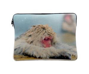 Linen Look Computer Tablet Case - Macaque Source Hot Water Japan Animal Jigokudani - 14-15 Inch Laptop Protective Case Printed in France