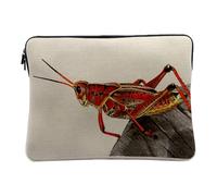 Linen Look Computer Tablet Case - Stunning Red Grasshopper Insect Animal Photo - 12-13" Laptop Protective Case Printed in France