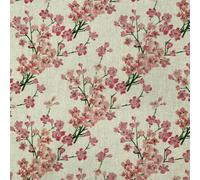 Linen Look Fabric - Pretty Pink Cherry Blossom Print - Cotton Rich Canvas Upholstery Fabric Material Metre - 140cm Wide