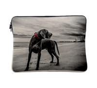 Linen Look for Computer and Tablet - Weimar Boat Large Dog Grey Beach Picture Cute - 10 Inch Protective Case Laptop Protective Case Printed in France