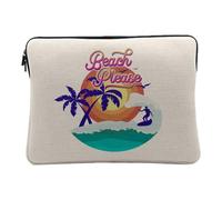 Linen Look Laptop Case - Beach Please Surf Beach Coconut Trees Vacances - 10 Inches Protective Laptop Sleeve Printed in France