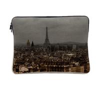 Linen Look Laptop Case Cover - from the Quays of the Seine to the Eiffel Tower View of Paris France - 10 Inches Protective Laptop Sleeve Printed in France