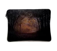 Linen Look Laptop Case for Computer and Tablet - Dark Path in a Forest in Autumn Natural Landscape - 10 Inches - Printed in France