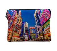 Linen Look Laptop Case for Computer and Tablet - Japan Tokyo Night City Decoration Light Gamers - 10 Inches Protective Laptop Sleeve Printed in France