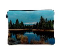 Linen Look Laptop Case for Computer and Tablet - Lake in a Pine Forest - Wild Nature - 10 Inches - Printed in France