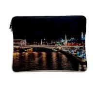 Linen Look Laptop Case for Computer and Tablet - Moscow at Night Lighted Banks Cityscape Light - 12-13 Inches Protective Laptop Sleeve Printed in France