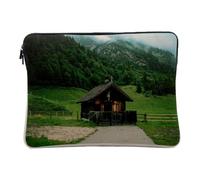 Linen Look Laptop Case for Computer and Tablet - Old Cabanon Church at the Foot of the Mountain Covered in Forest - 12-13 Inches Protective Laptop Sleeve Printed in France