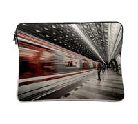 Linen Look Laptop Case for Computer and Tablet - Prague Metro Station Landscape Long Layout - 10 Inches - Printed in France