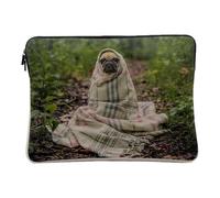Linen Look Laptop Case for Computer and Tablet - Pug Pug Small Dog - Cute Nature Photo Cover - 12-13 Inches - Protective Laptop Sleeve - Printed in France
