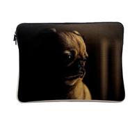 Linen Look Laptop Case for Computer and Tablet - Pug Pug Small Dog Portrait Interior Photo Cute - 14-15 Inches Protective Laptop Sleeve Printed in France