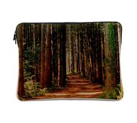 Linen Look Laptop Case for Computer and Tablet - Road Crossing Coniferous Forest Landscape Nature - 12-13 Inches Protective Laptop Sleeve Printed in France