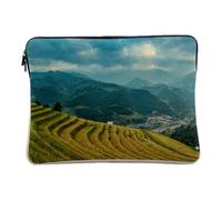 Linen Look Laptop Case for Computer and Tablet - Terraces in the Mountain Natural Landscape - 14-15 Inches Protective Laptop Sleeve Printed in France