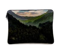 Linen Look Laptop Case for Computer and Tablet - Valley Covered with Pines in the Mountain Sunset Landscape - 10 Inches Protective Laptop Sleeve Printed in France