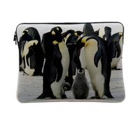 Linen Look Laptop Case for Parents and Babies Penguins Ice Pack Wild Animals 10 Inches Protective Laptop Sleeve Printed in France