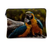 Linen Look Laptop Case for PC and Tablet - Parrots Kiss Love Exotic Birds Valentine's Day - 14-15 Inches Protective Laptop Sleeve Printed in France