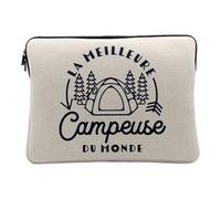 Linen Look Laptop Case - The World's Best Camper Vacation Travel Camping Nature Mountain Forest - 12-13 Inch Protective Laptop Sleeve Printed in France