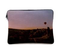 Linen Look Laptop Case with Balloon Over a Mountain Covered with Snow and Rising Sun 12-13 Inches Protective Laptop Sleeve Printed in France