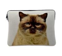 Linen Look Laptop Case with Beautiful Siamese Cat and Cute Blue Eyes 14-15 Inches Printed in France