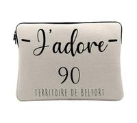 Linen Look Laptop Case with "J'adore 90 Territoire de Belfort Department France Region" 14-15 Inches Protective Laptop Sleeve Printed in France