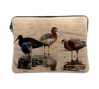 Linen Look Laptop Case with Long Beaked Wading Birds and Wild Animals 12-13 Inches Protective Laptop Sleeve Printed in France