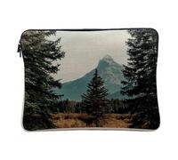 Linen Look Laptop Case with Mountain Peaks Through a Pine Forest - 10 Inches Protective Laptop Sleeve Printed in France