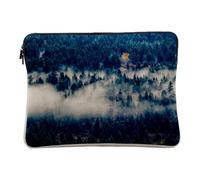 Linen Look Laptop Case with Plane View of a Pine Forest in the Mist 10 Inches Protective Laptop Sleeve Printed in France