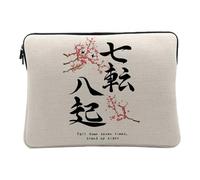Linen Look Laptop Case with Proverb Fall Down Japan Asia Culture Sakura 10 Inches Protective Laptop Sleeve Printed in France