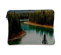 Linen Look Laptop Case with Turquoise Rivers Snake in the Pine Forest 10 Inches Protective Laptop Sleeve Printed in France