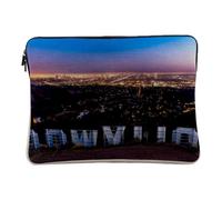 Linen Look Laptop Case with View of Los Angeles from Hollywood Cinema City United States 10 Inches Protective Laptop Sleeve Printed in France