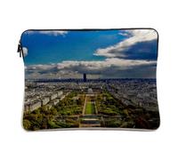 Linen Look Laptop Case with View of the Champ de Mars Paris France 14-15 Inches Protective Laptop Sleeve Printed in France