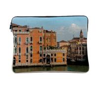 Linen Look Laptop Case with View of Venice Palace on Canal Great Urban Landscape Italy 12-13 Inch Protective Laptop Sleeve Printed in France