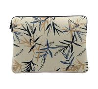 Linen Look Laptop Sleeve with Bamboo Leaf Design Traditional Japanese Illustration - 10 Inches Protective Laptop Sleeve Printed in France