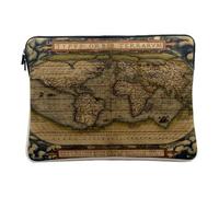 Linen Look Laptop Sleeve - World Map 1570 Typus Orbis Terrarum Abraham Ortelius - 10 Inches Protective Laptop Sleeve Printed in France