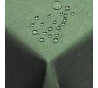 Linen Look Tablecloth Dark Green/Green Square 130 x 280 cm Stain Protection Easy Care with Hemmed Edge Linen Cloth