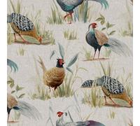 Linen Look Upholstery Fabric - Game Birds - Pheasant Print Furnishing Curtain Cushion Fabric Material