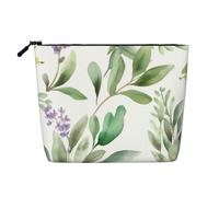 Linen Makeup Bag For Women, Waterproof Travel Cosmetic Organizer Lightweight Zipper Travel Toiletry Bag Organizer Green Flower Watercolor Herb Sage Leaves And Branches Makeup Brushes Storage Bag
