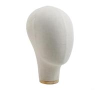 Linen Mannequin Head with Solid Wood Base for Wig Display Stand, Hat Form, Headscarf Holder, Jewellery Display Bust, Eyewear Storage Rack, Salon Styling Model(C)