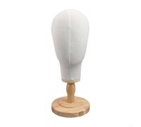 Linen Mannequin Head with Solid Wood Base for Wig Display Stand, Hat Form, Headscarf Holder, Jewellery Display Bust, Eyewear Storage Rack, Salon Styling Model(A)